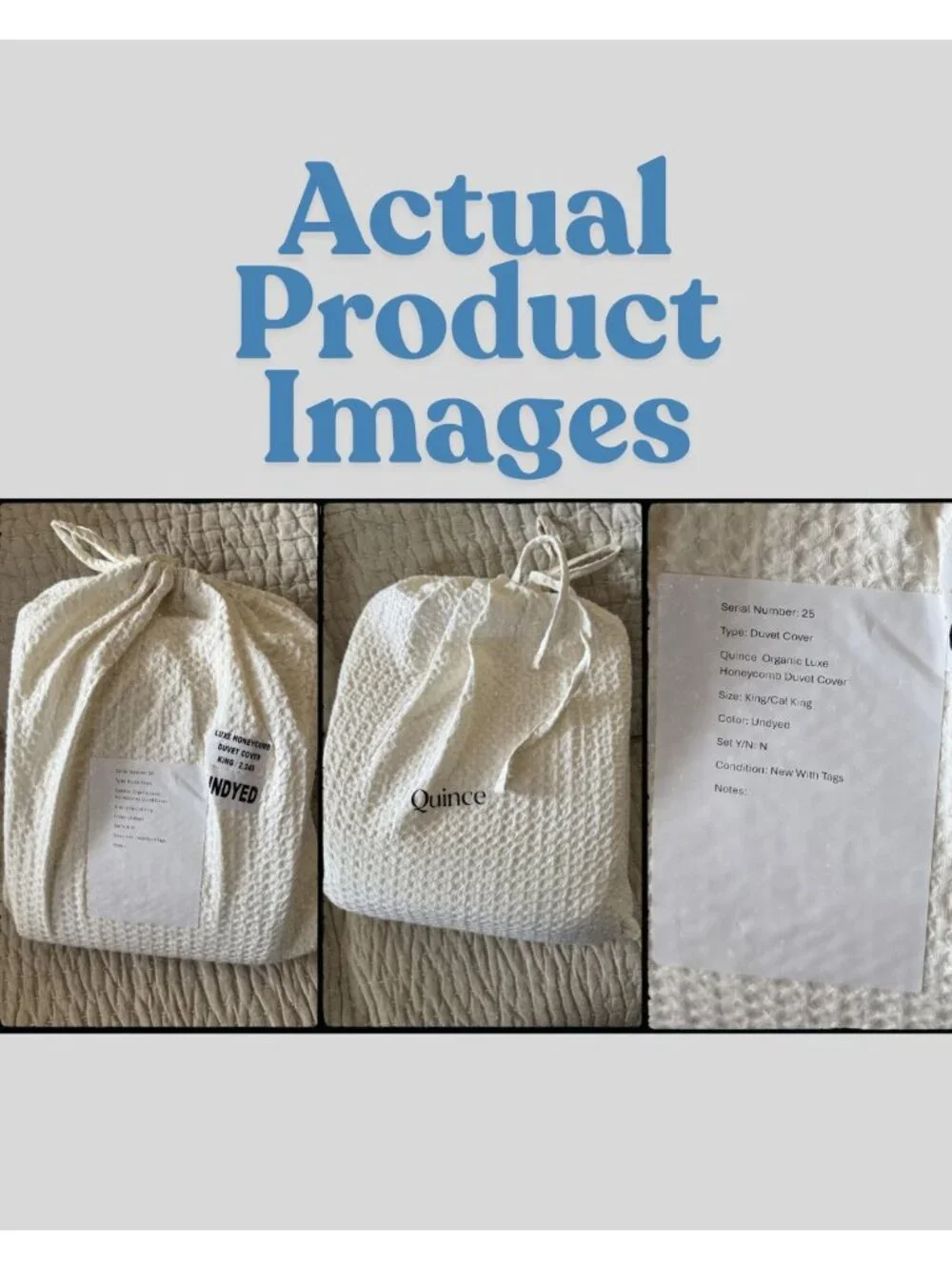S25 | Quince Organic Luxe Honeycomb Duvet Cover King Cal King Undyed NWT